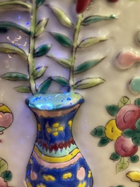 A Chinese hexagonal famille rose 'antiquities' vase, 19th C.
