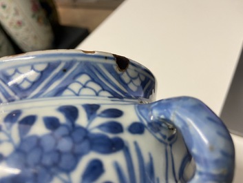 A rare Chinese blue and white kraak porcelain two-handled jarlet on foot, Wanli