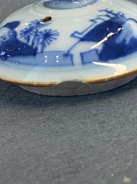 A Chinese blue and white 'landscape' teapot and cover, Chenghua mark, Kangxi