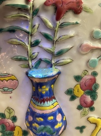 A Chinese hexagonal famille rose 'antiquities' vase, 19th C.