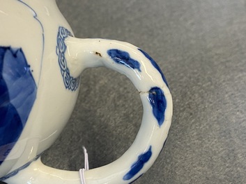 A Chinese blue and white 'landscape' teapot and cover, Chenghua mark, Kangxi