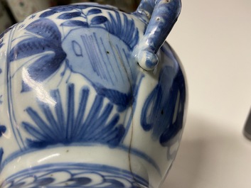 A rare Chinese blue and white kraak porcelain two-handled jarlet on foot, Wanli