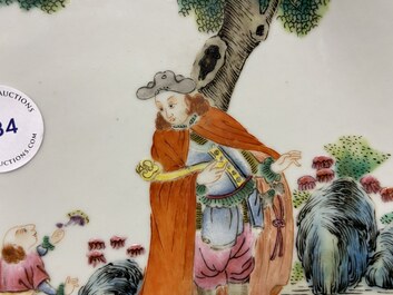 A Chinese famille rose plate with a European, Qianlong mark, Jiaqing