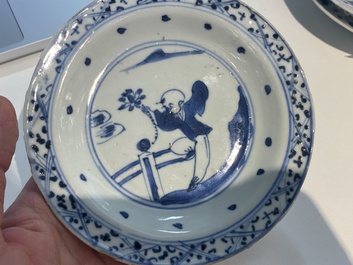Four Chinese blue and white plates, Wanli and Transitional period