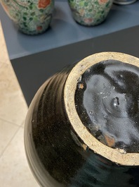 A Chinese black-brown-glazed russet-splashed jar, Henan kilns, Song