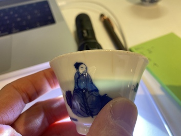Thirty-six Chinese mostly blue and white saucers and thirty-two cups, Kangxi and later