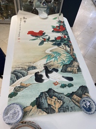 Sun Yunsheng (1918-2000): &lsquo;Pigeons de paix&rsquo;, encre et couleurs sur papier