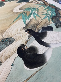 Sun Yunsheng (1918-2000): &lsquo;Pigeons de paix&rsquo;, encre et couleurs sur papier