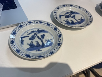 Four Chinese blue and white plates, Wanli and Transitional period