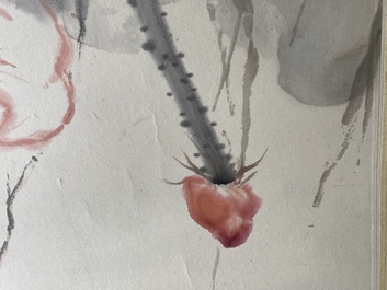 Zhou Sicong (1939-1996): &lsquo;Dame au fleur de lotus&rsquo;, encre et couleurs sur papier