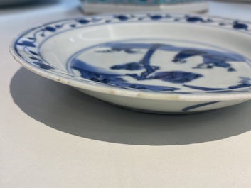 Four Chinese blue and white plates, Wanli and Transitional period
