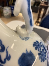 A Chinese blue and white 'qilin and phoenix' ewer, Kangxi