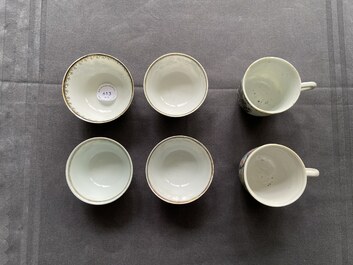 Six rare Chinese famille rose and grisaille cups, Qianlong