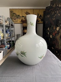 A Chinese famille rose 'nine peaches' tianqiu ping vase, Qianlong mark, 20th C.