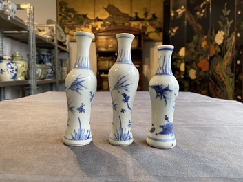 Three Chinese blue and white 'Hatcher cargo' bottle vases, Transitional period