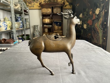 A Chinese bronze deer-shaped censer, Kangxi