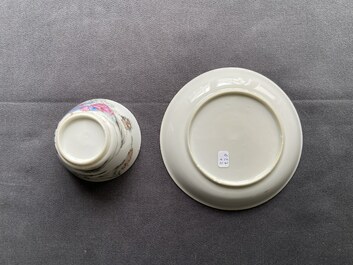 A fine Chinese famille rose 'romantic subject' cup and saucer, Qianlong