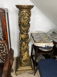 A large Chinese gilded wooden 'dragon' stand, 19th C.