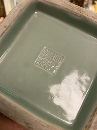 A Chinese monochrome celadon 'cong' vase with trigrams, Qianlong mark, Republic