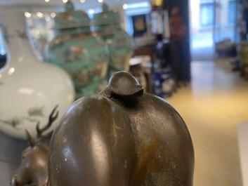 A Chinese bronze deer-shaped censer, Kangxi