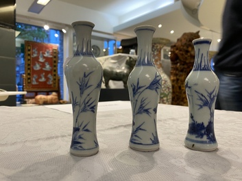 Three Chinese blue and white 'Hatcher cargo' bottle vases, Transitional period