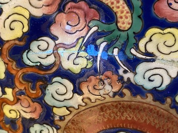 A pair of large Chinese famille rose 'dragon' vases, 19th C.