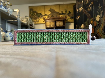 A Chinese famille rose reticulated rectangular cricket box, Daoguang