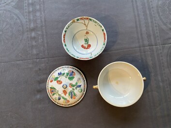 Three Chinese famille verte bowls, Transitional period and Kangxi