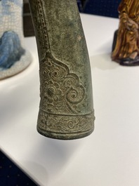 A Vietnamese bronze 'Oliphant' horn or rhyton, L&ecirc; or Mạc dynasty, 15/16th C.