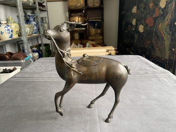A Chinese bronze deer-shaped censer, Kangxi