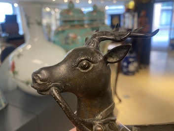 A Chinese bronze deer-shaped censer, Kangxi