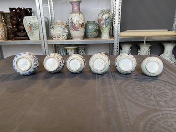 Six Chinese blue and white metal-mounted double gourd vases, Transitional period and later