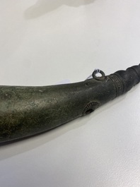 A Vietnamese bronze 'Oliphant' horn or rhyton, L&ecirc; or Mạc dynasty, 15/16th C.