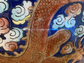 A pair of large Chinese famille rose 'dragon' vases, 19th C.