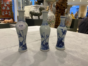 Three Chinese blue and white 'Hatcher cargo' bottle vases, Transitional period