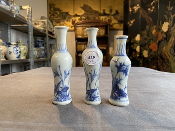 Three Chinese blue and white 'Hatcher cargo' bottle vases, Transitional period