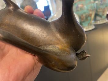 A Chinese bronze deer-shaped censer, Kangxi