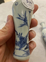 Three Chinese blue and white 'Hatcher cargo' bottle vases, Transitional period