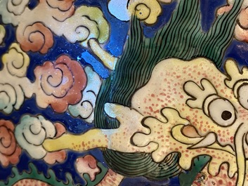 A pair of large Chinese famille rose 'dragon' vases, 19th C.