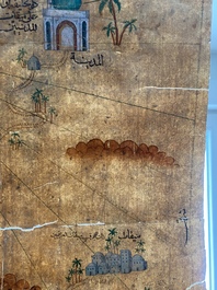 Ottoman school: 'A map centrally depicting the Kaaba in Mecca', ink and colour on paper, 19th C.