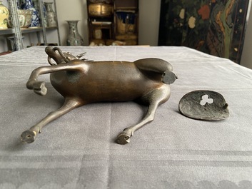 A Chinese bronze deer-shaped censer, Kangxi