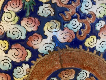 A pair of large Chinese famille rose 'dragon' vases, 19th C.