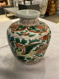 A Chinese wucai 'phoenixes' vase, Transitional period