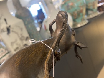 A Chinese bronze deer-shaped censer, Kangxi