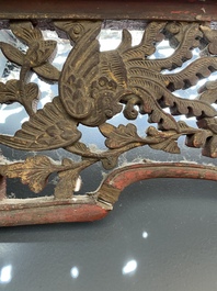 A large Chinese porcelain-embellished lacquered wooden screen, 18/19th C.
