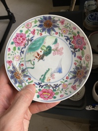 Thirteen Chinese famille rose saucers and twelve cups, Qianlong