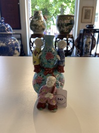A Chinese famille rose double gourd vase with three boys, Qianlong