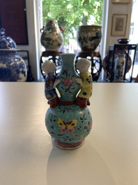 A Chinese famille rose double gourd vase with three boys, Qianlong