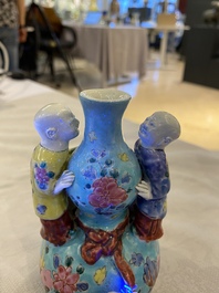 A Chinese famille rose double gourd vase with three boys, Qianlong