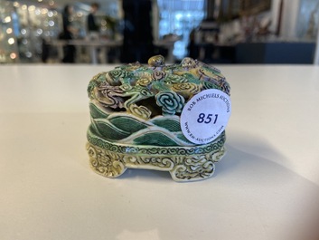 A Chinese verte biscuit incense holder, 19th C.